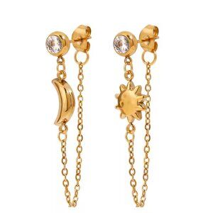 Passport Philosophy18K Gold Plated Stainless Steel Moon and Star Earrings